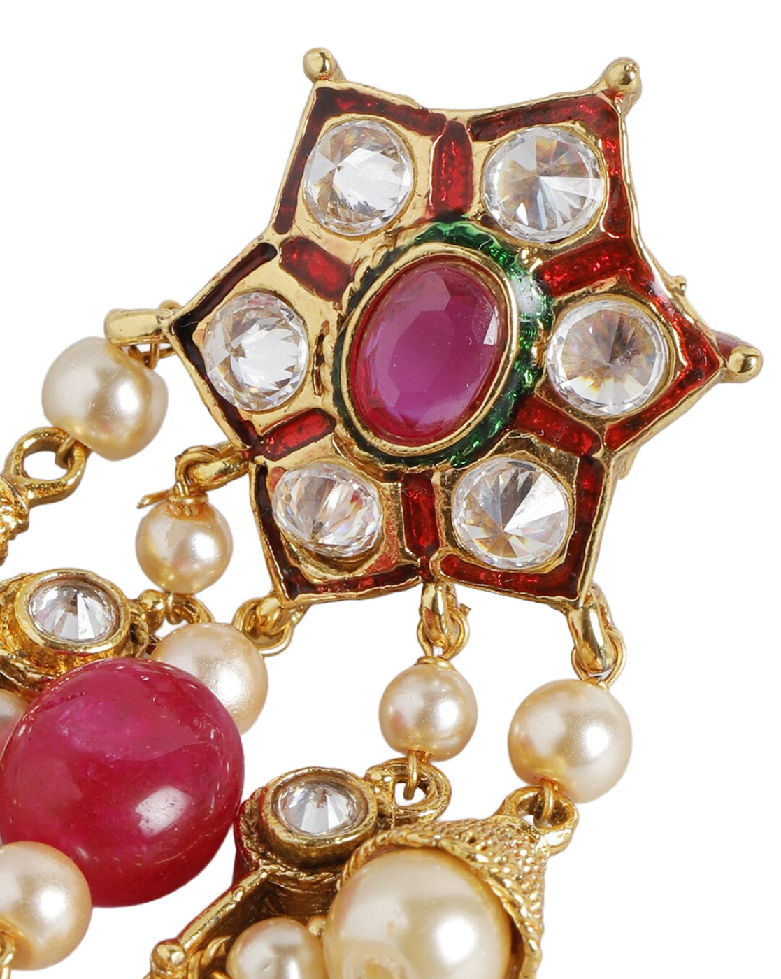 Gold Plated Kundan Traditional Chandelier Earrings with Pearl Drops