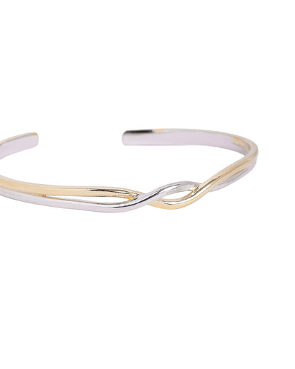 Rhodium and 18kt Gold Plated Twisted Cuff Bangle