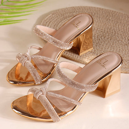 Lustrous Knot Strap Block Heel Women&