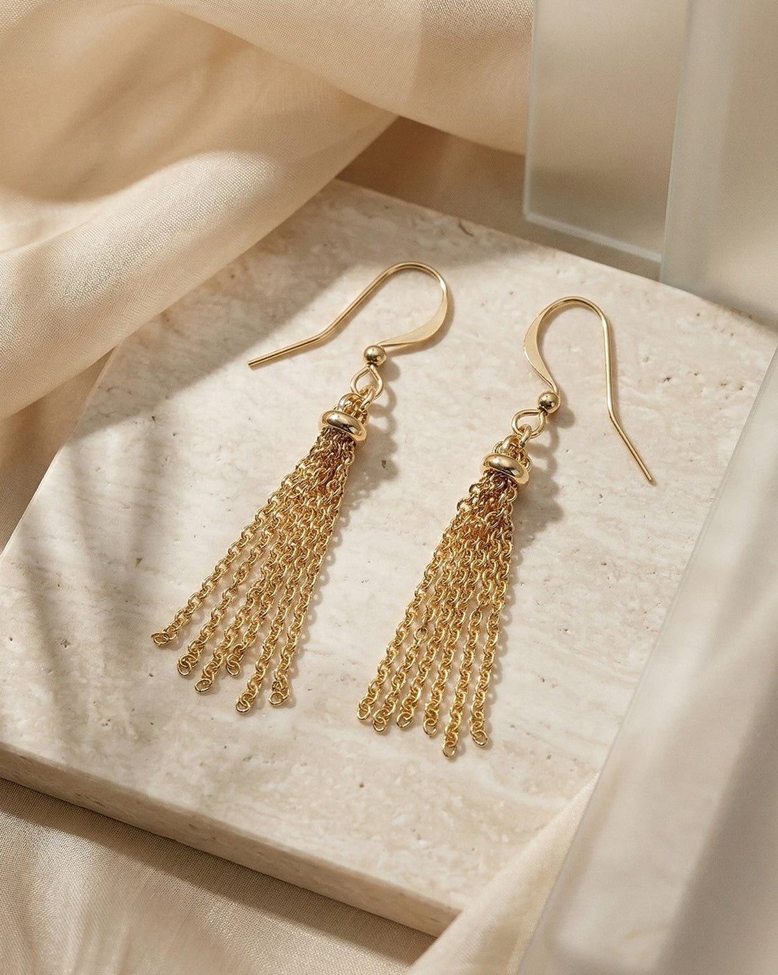 18kt Gold Plated Contemporary Tasselled Drop Earring