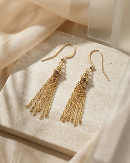 18kt Gold Plated Contemporary Tasselled Drop Earring