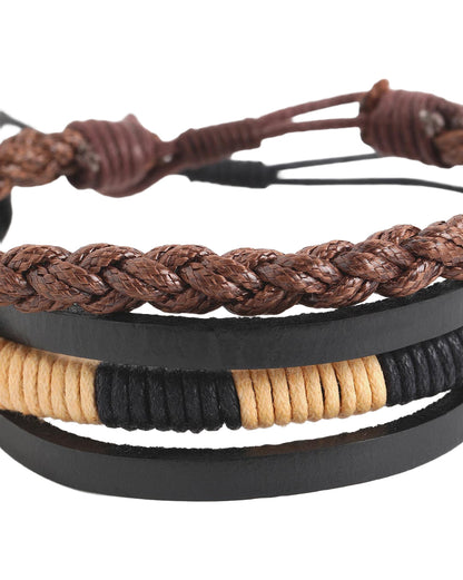 Men Set of 2 Bohemian Multistrand Adjustable Faux Leather Bracelet