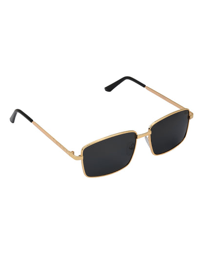 Men Gold and Black Toned Black Polarised Lens Rectangle Sunglasses