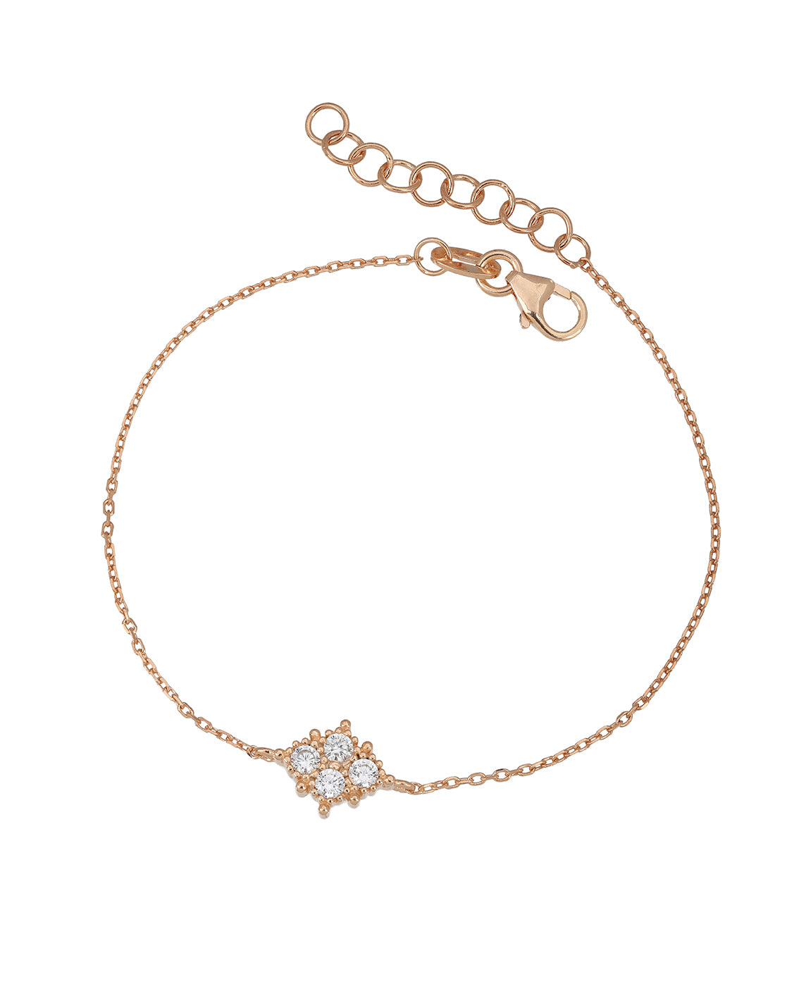 18kt Rose Gold Plated CZ Studded Charm Adjustable Bracelet