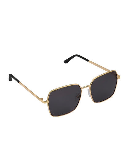 Women Gold and Black Toned Black Polarised Lens Rectangle Sunglasses