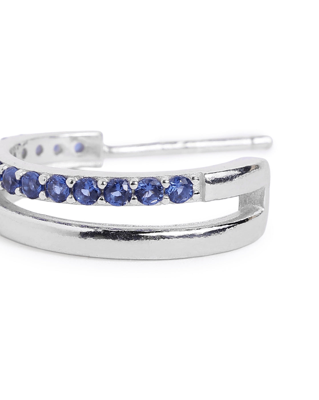 Rhodium Plated Sapphire Studded Half Hoop Earring