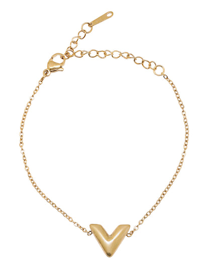 Gold-Plated Petite V Shaped Heart Adjustable Bracelet