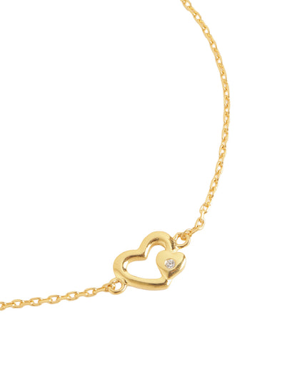 18kt Gold Plated CZ Studded Double Heart Adjustable Link Charm Bracelet
