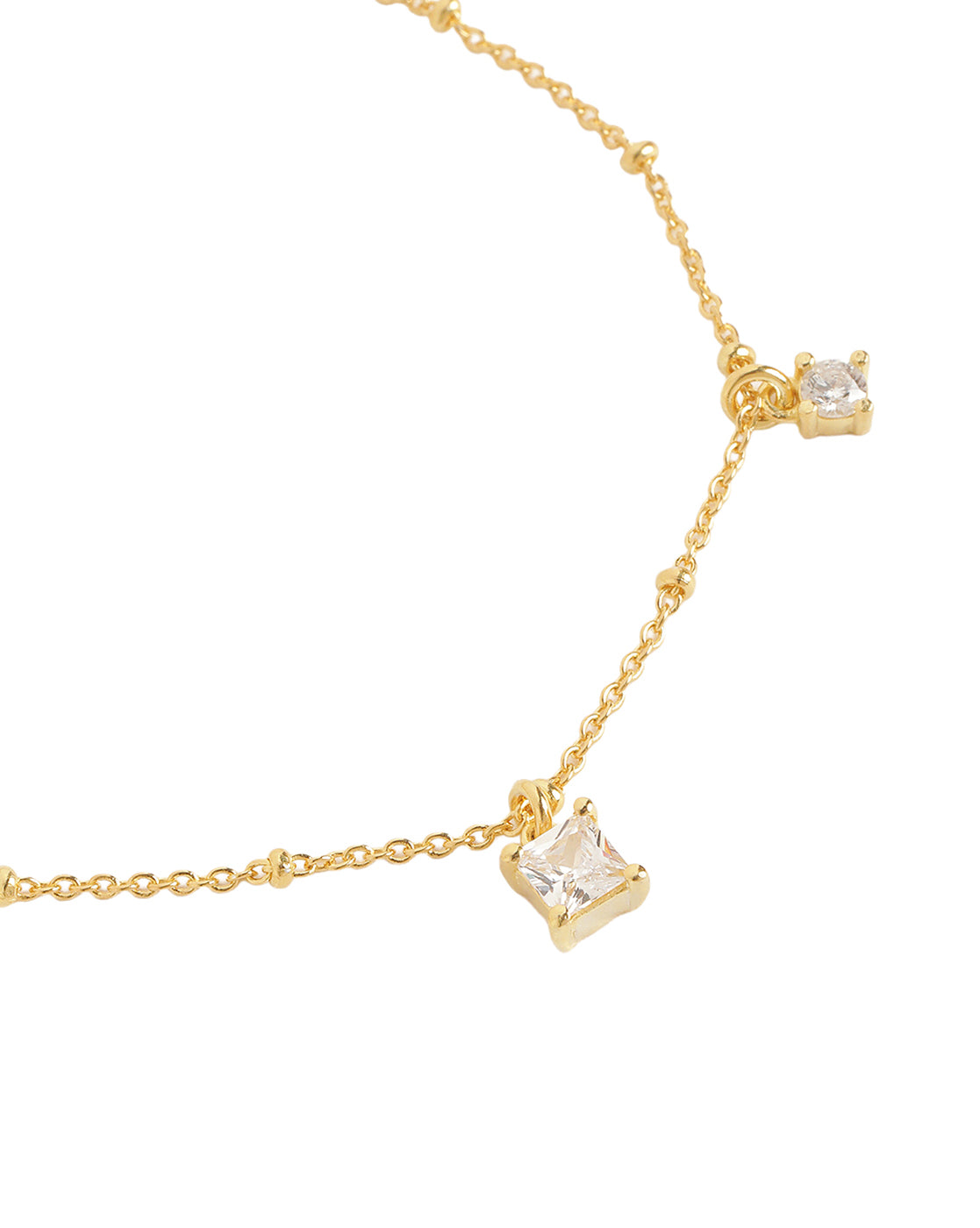 18kt Gold Plated with Dangling Round &amp; Square Solitaire Charm Adjustable Bracelet