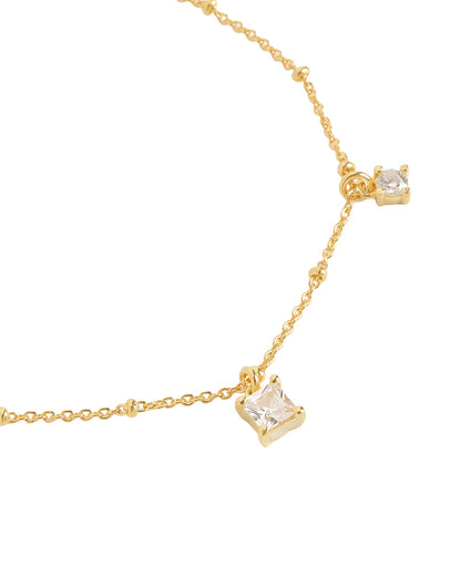 18kt Gold Plated with Dangling Round &amp; Square Solitaire Charm Adjustable Bracelet