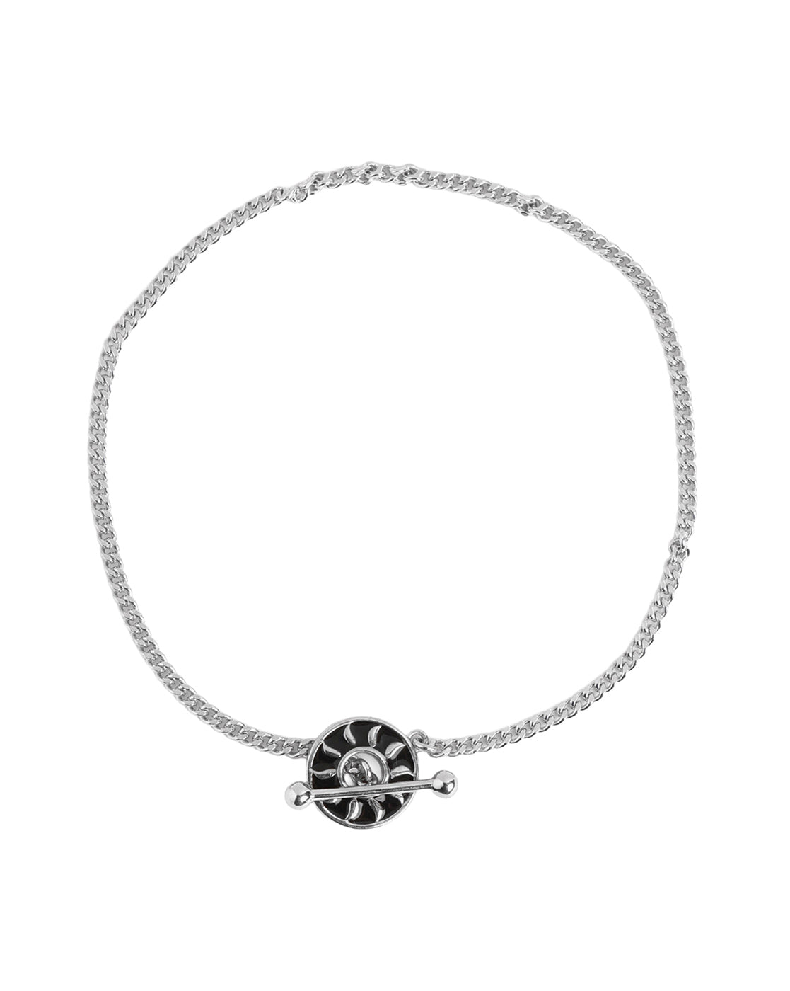 Men Rhodium Plated Black Enamel Toggle Chain Bracelet