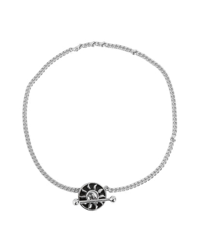 Men Rhodium Plated Black Enamel Toggle Chain Bracelet