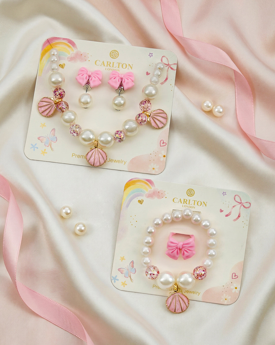 Girls Pink Shell &amp; Pearl Jewellery Set
