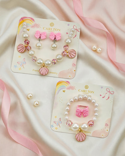 Girls Pink Shell &amp; Pearl Jewellery Set
