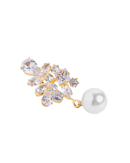 Premium Gold Plated CZ Dangling Pearl Drop Earring