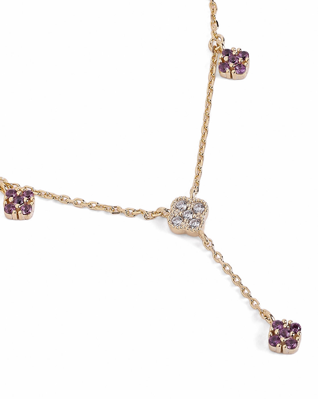 18kt Gold Plated Amethyst 4-clover Y-Necklace Lariat