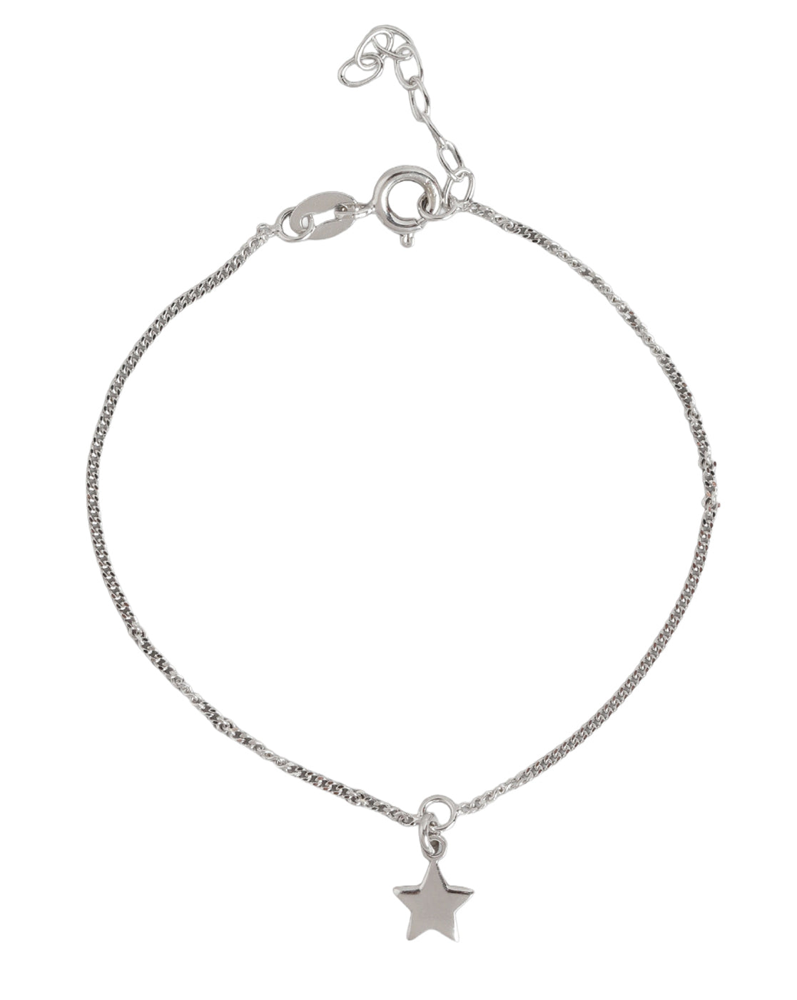 925 Sterling Silver Rhodium Plated Dangling Star Charm Bracelet