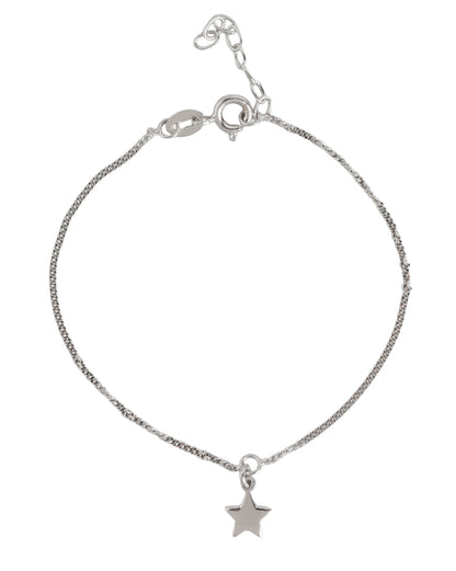 925 Sterling Silver Rhodium Plated Dangling Star Charm Bracelet