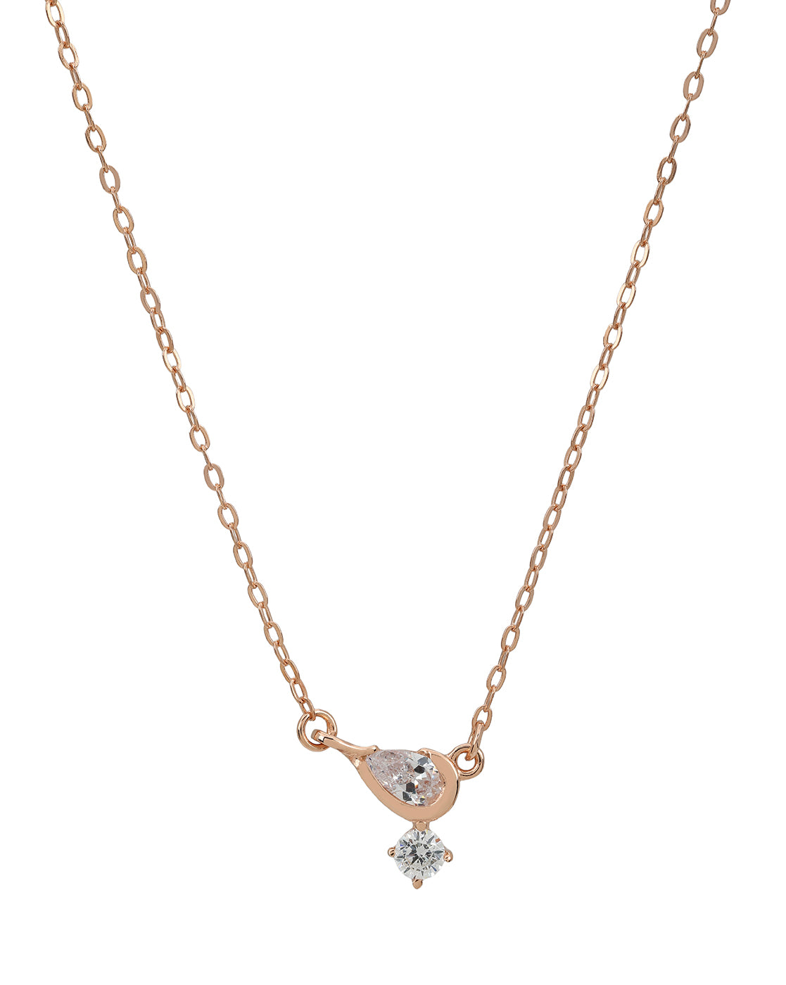 925 Sterling Silver 18kt Rose Gold Plated Dangling Solitaire Contemporary Necklace