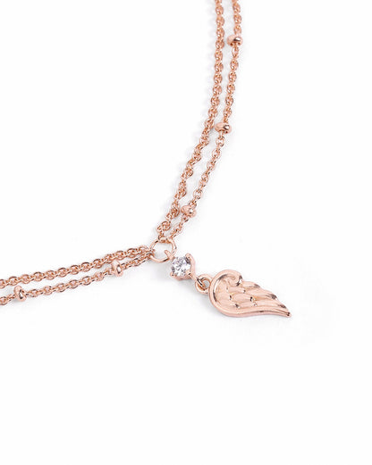 18kt Rose Gold Plated CZ Angel Wing Charm Layered Anklet