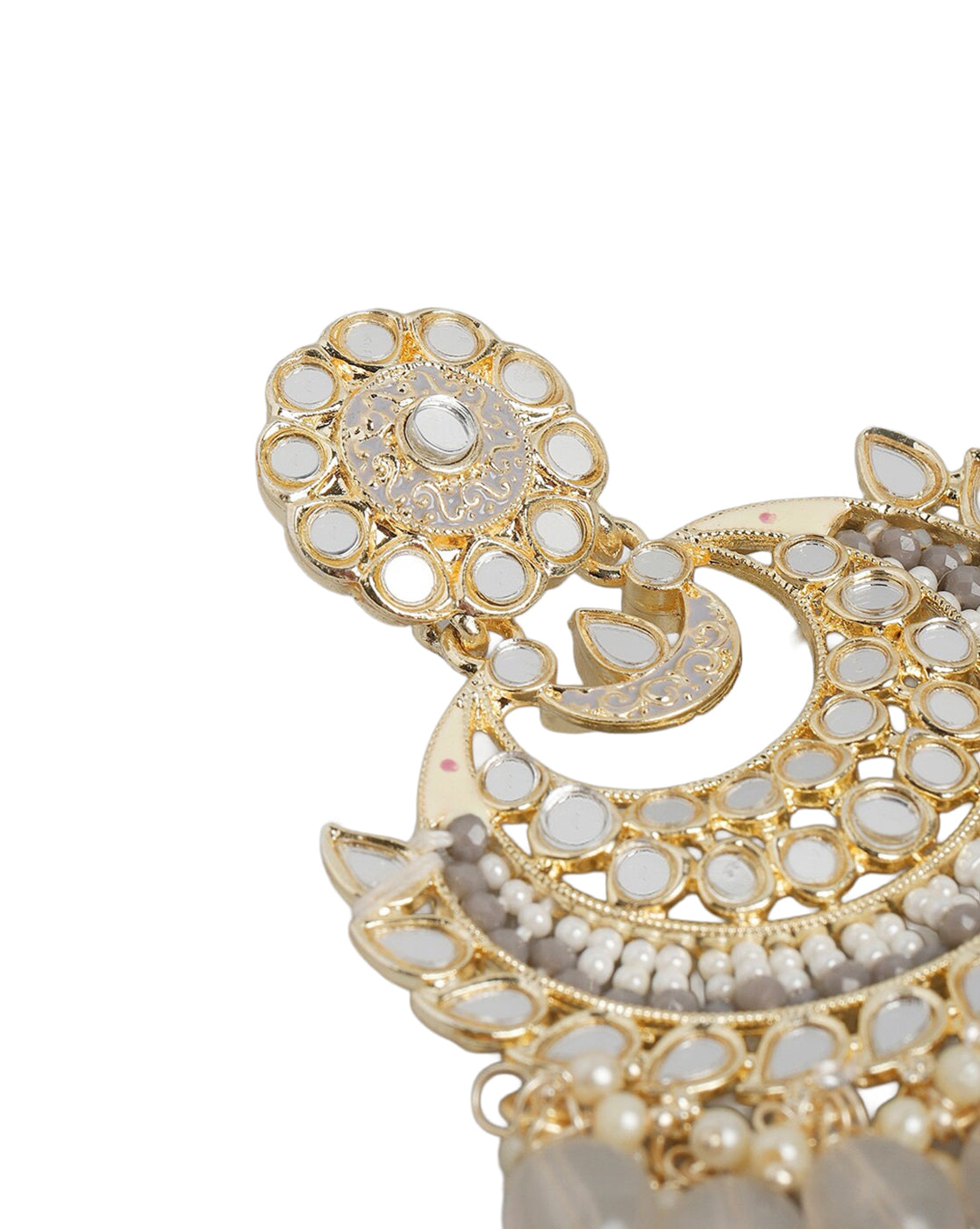 Gold Plated Kundan Layered Chandbali Earrings with Teardrop Bead Drops