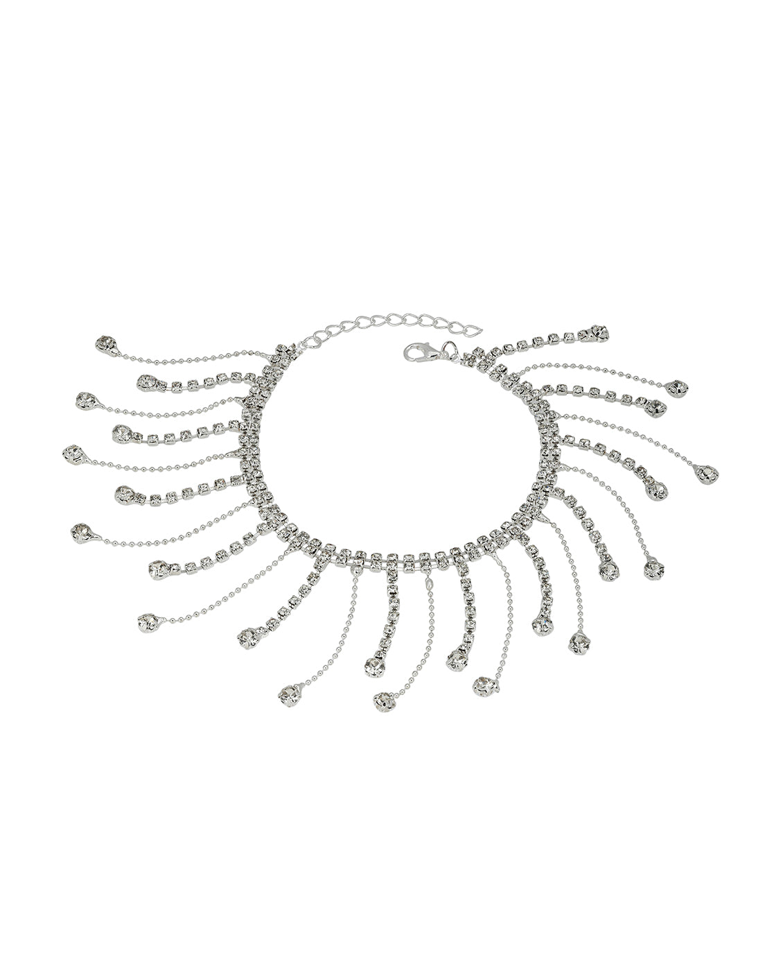 Silver Plated Rhinestone Tassel Fringe Anklet