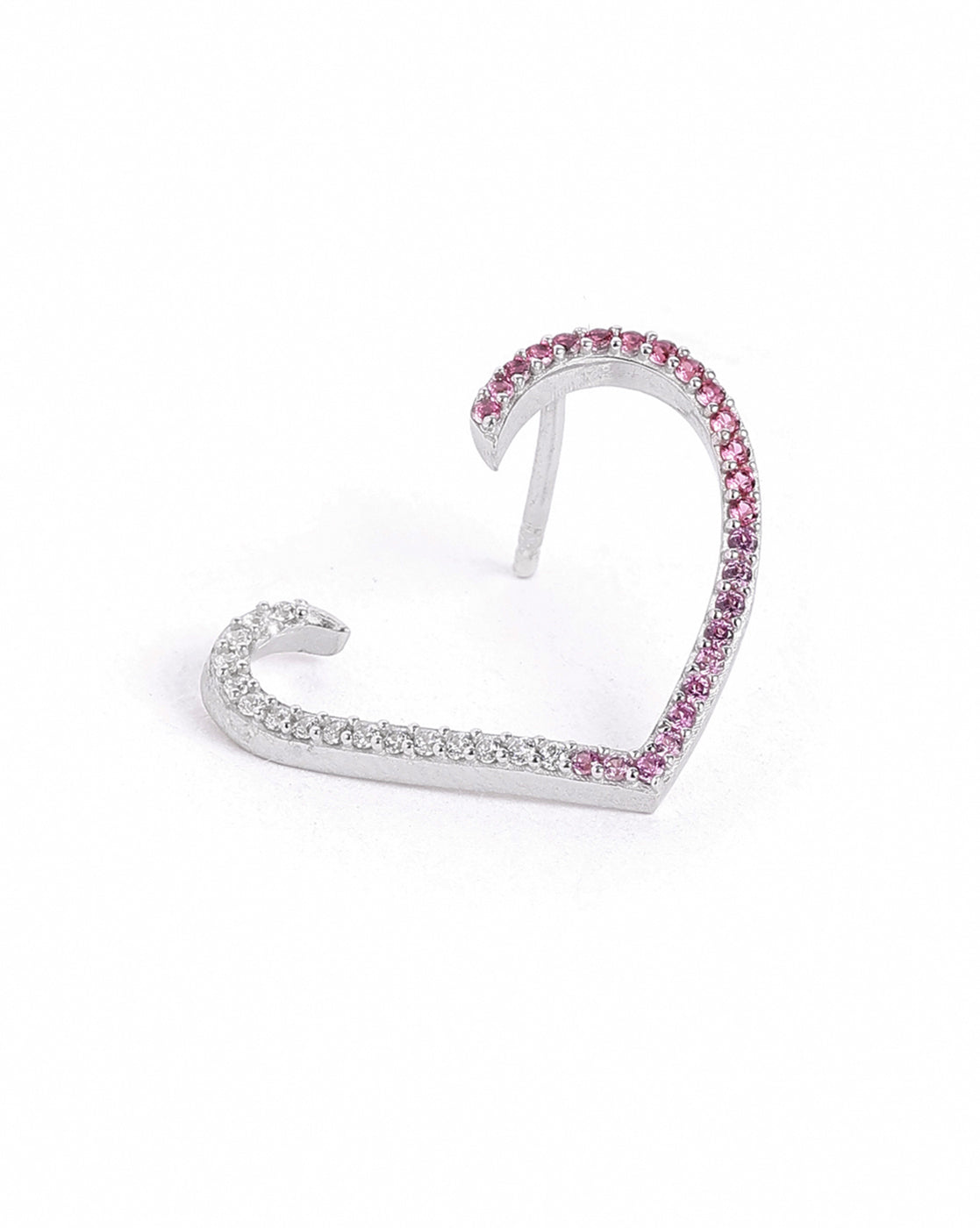 Rhodium Plated Gradient Ruby Studded Heart Bold Fashionable Stud Earring