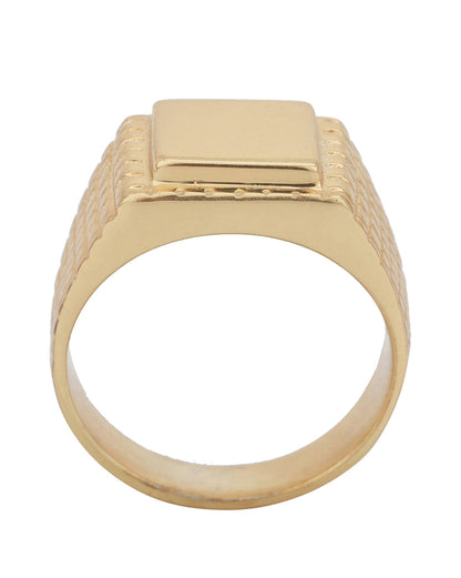 Men 18kt Gold Plated Square Signet Ring with Checkered Band