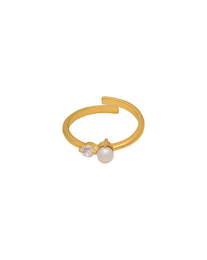 Gold Plated Solitaire with Pearl Adjustable Ring