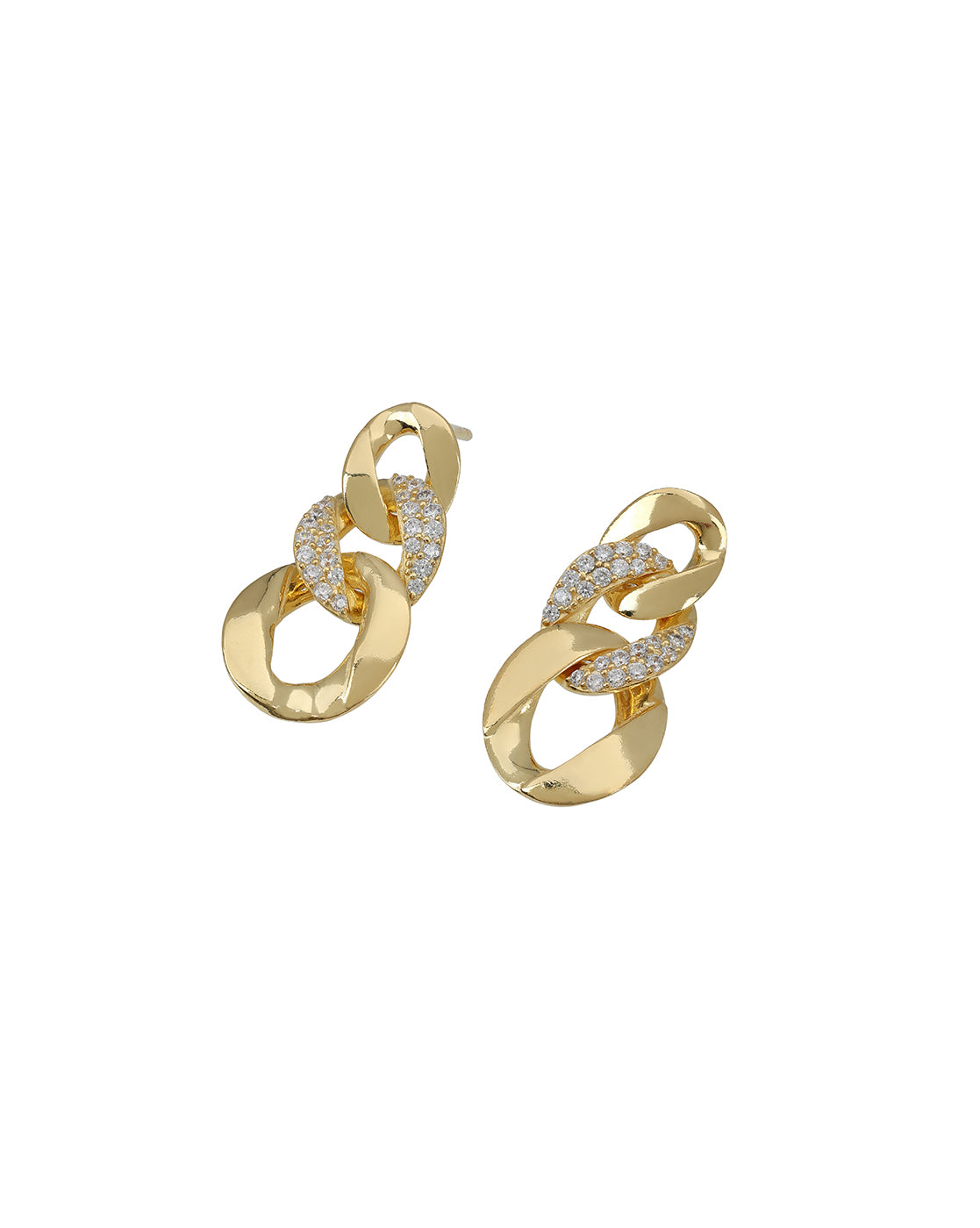 18Kt Gold-Plated CZ Interlocking Link Drop Earrings