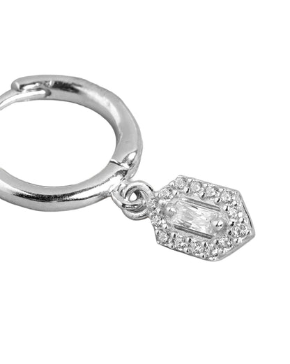 925 Sterling Silver Rhodium Plated CZ Geometric Hoop Earring