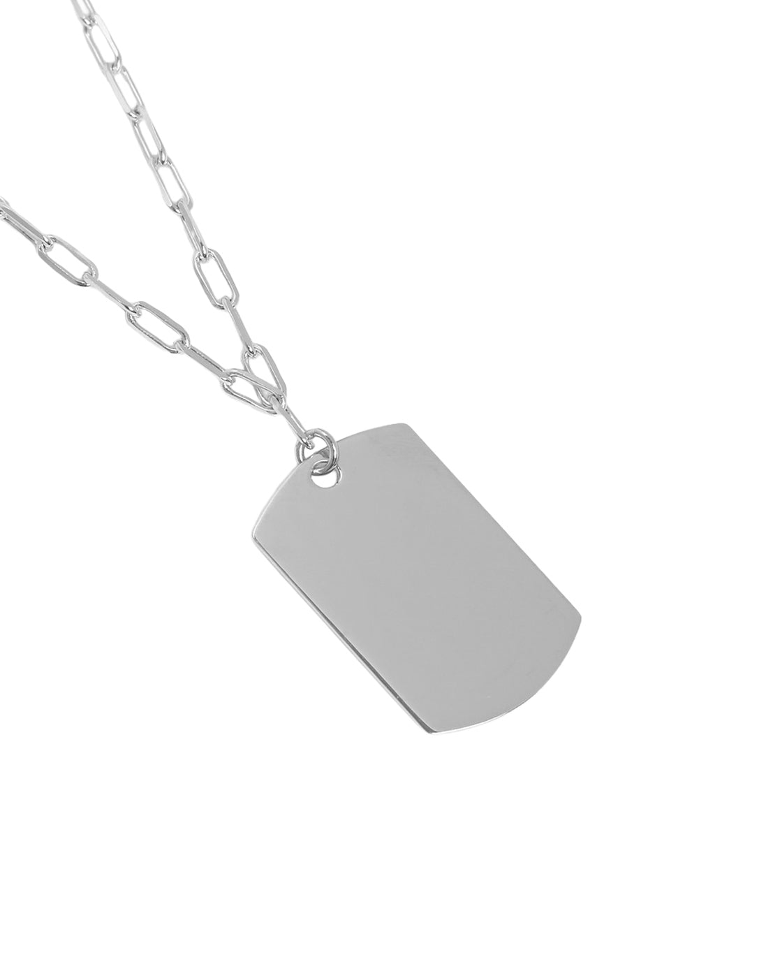 Men Rhodium Plated Dog Tag Pendant and Chain