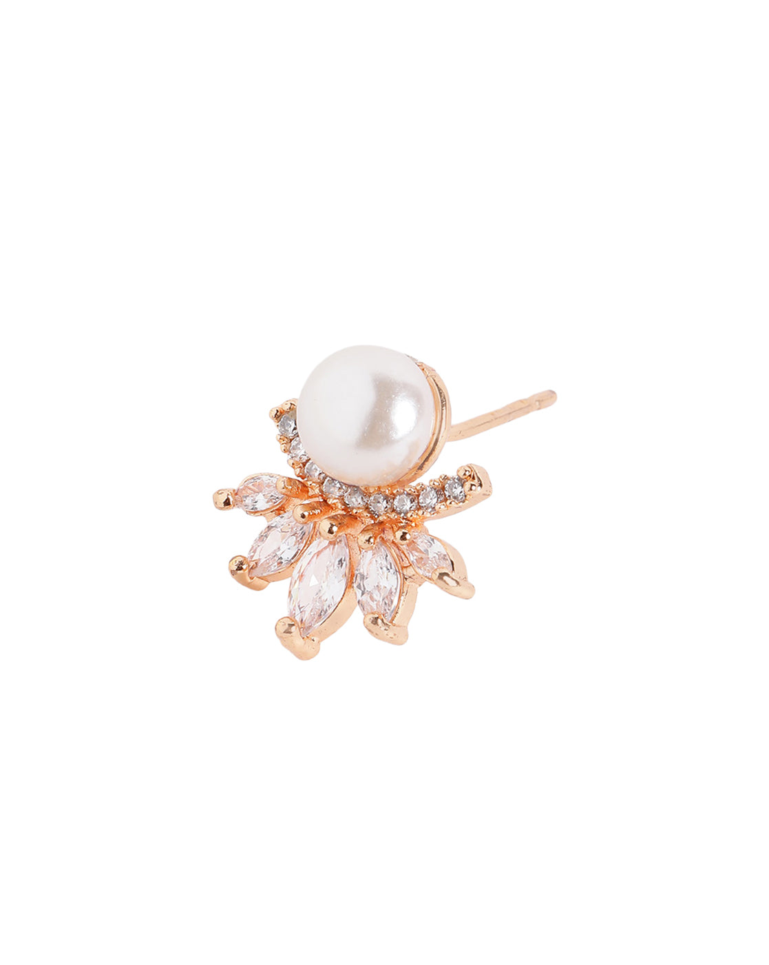 Rose Gold Plated CZ Studded and Pearl Cluster Stud Earring