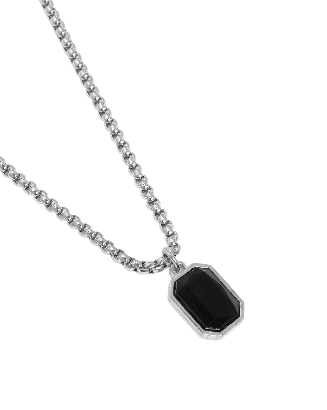 Men Stainless Steel with Black Stone Octagon Pendant and Chain
