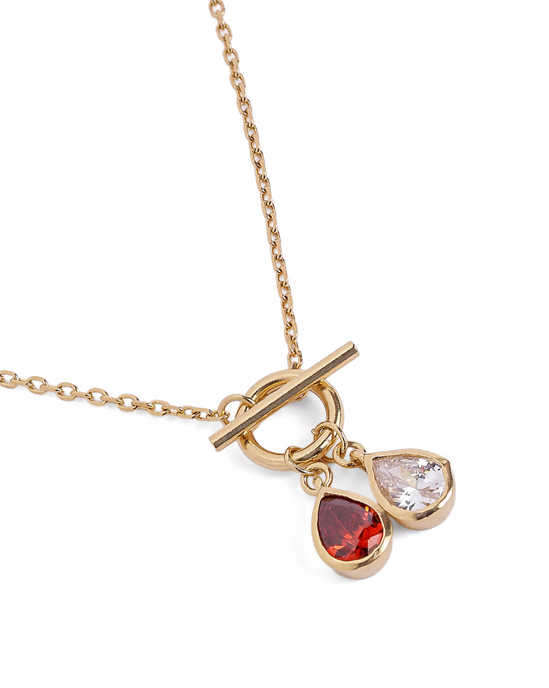18kt Gold Plated Garnet Solitaire Teardrop Necklace
