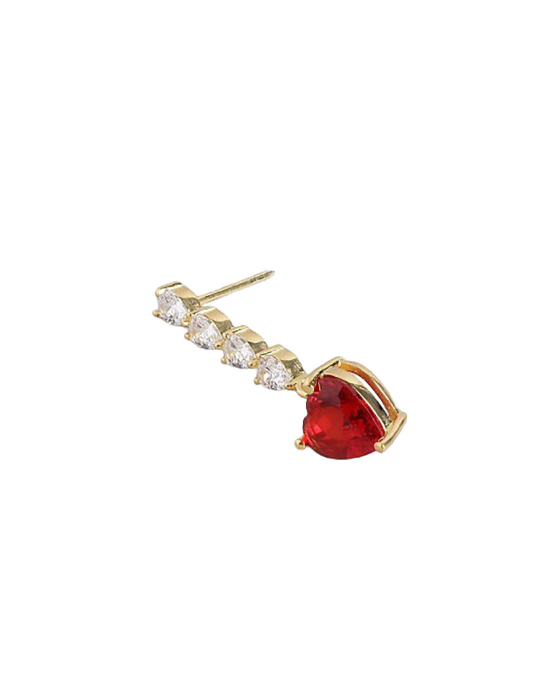 18KT Gold-Plated Modern Ruby Red CZ Heart &amp; Solitaire Drop Earrings