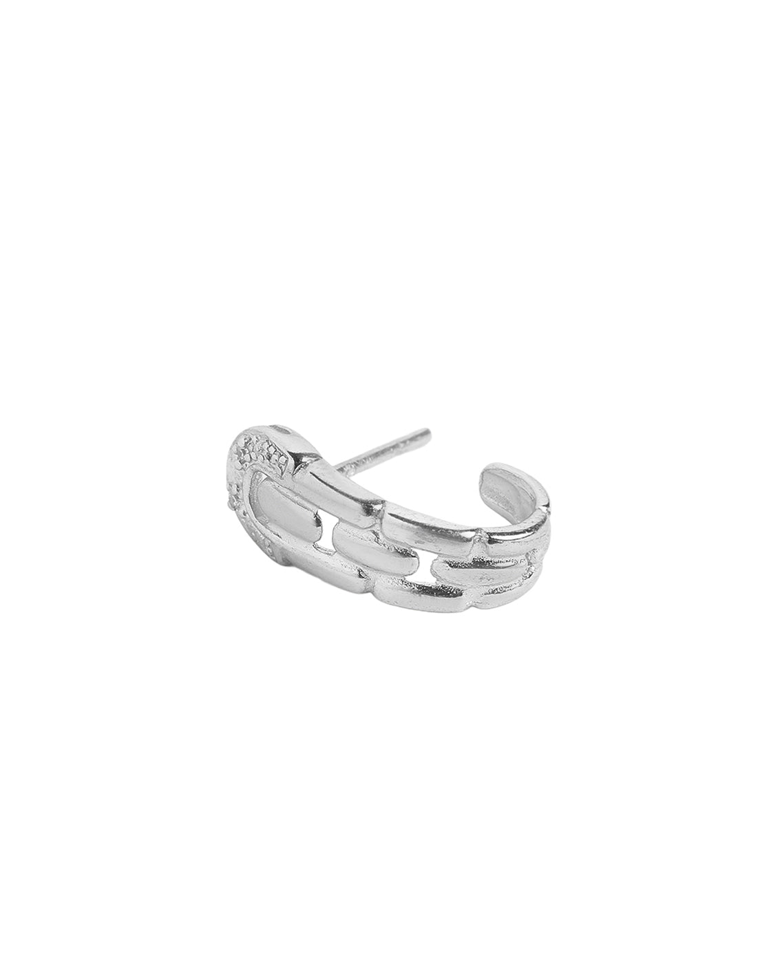 925 Sterling Silver Rhodium Plated CZ Interlock Chain Half Hoop Earring