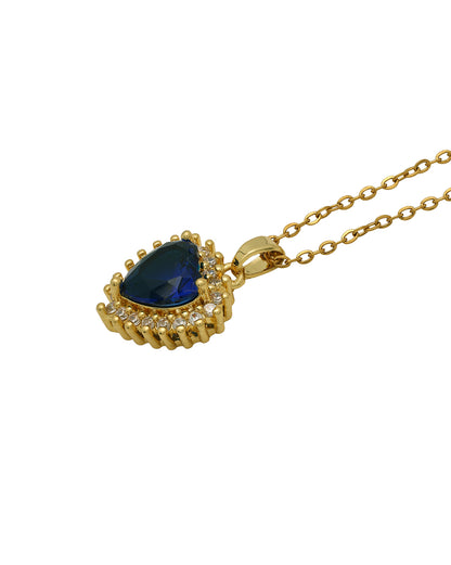 Gold Plated Saphire Blue Heart Pendant and Chain