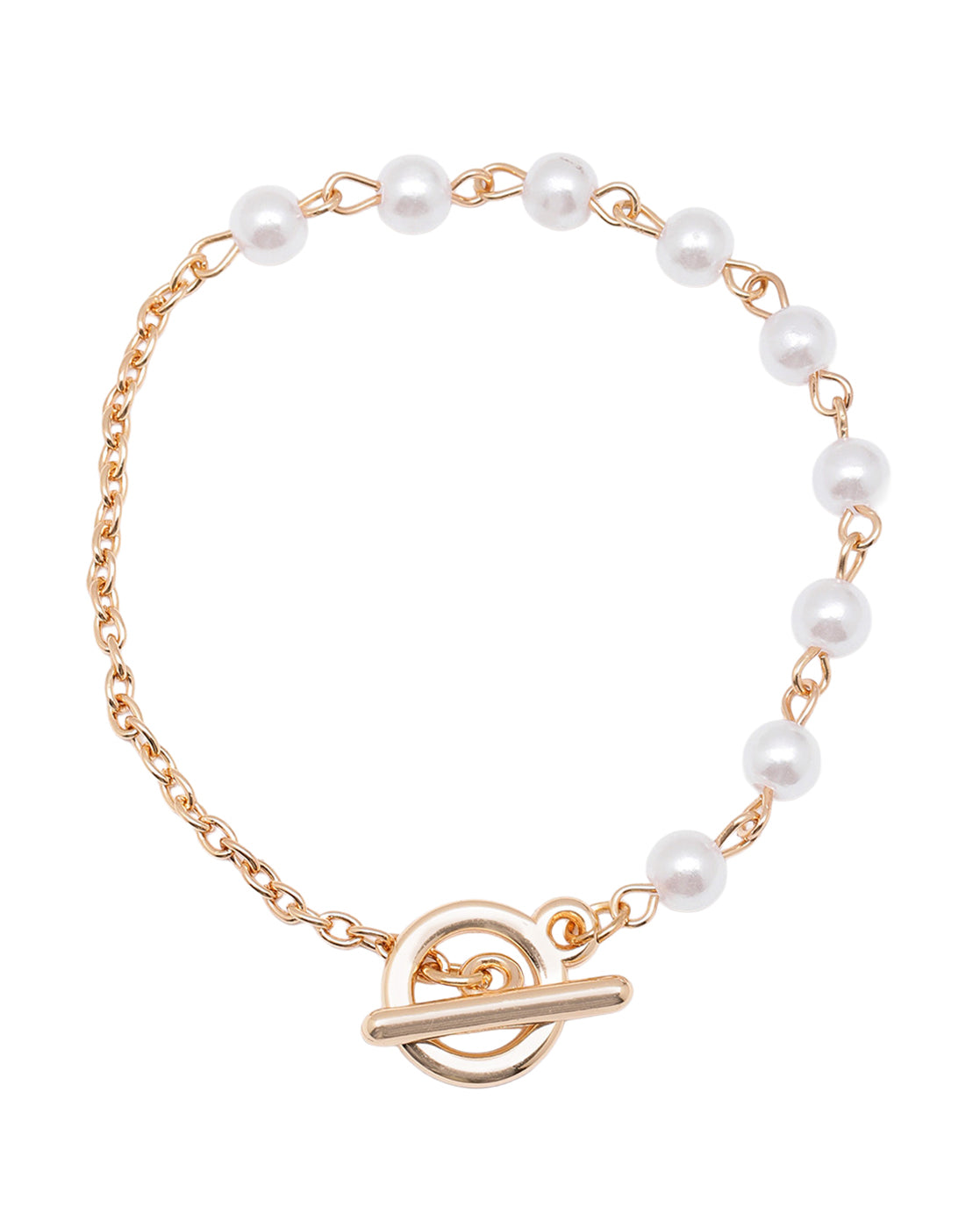 Gold Plated Pearl Chain Toggle Bracelet