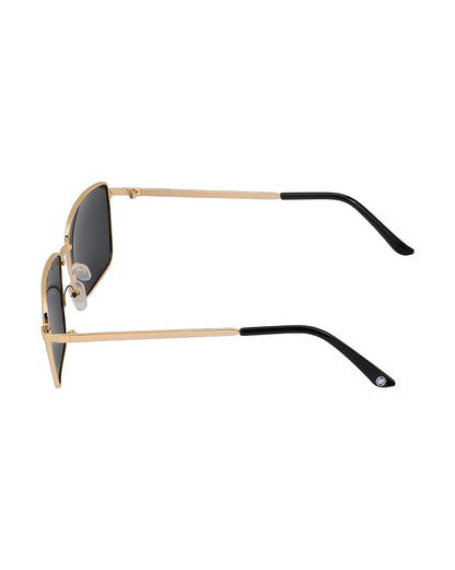 Unisex Gold and Black Toned Black Polarised Lens Rectangle Sunglasses