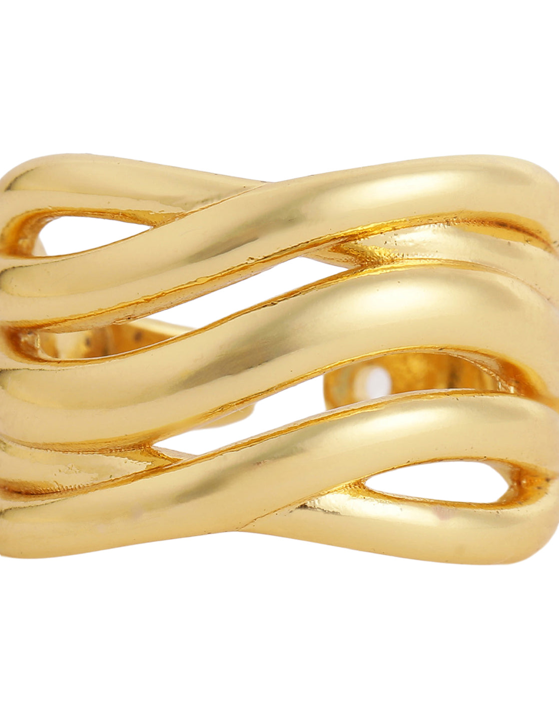 Gold Plated Sculptured Multi Band Wave Adjustable Ring