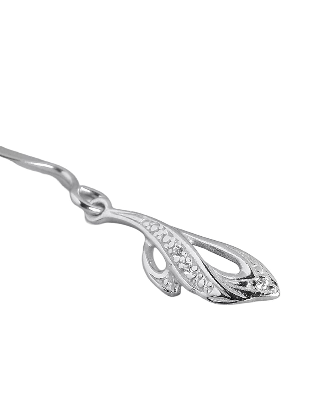 925 Sterling Silver Rhodium Plated CZ Contemporary Drop Earring