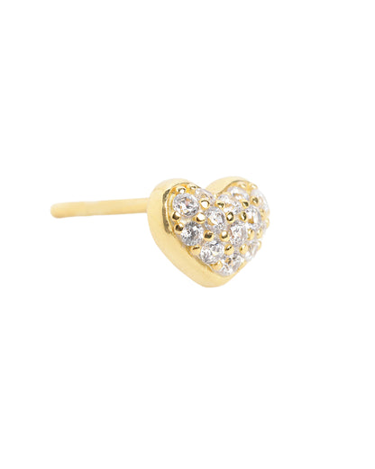 18kt Gold Plated CZ Studded Puff Heart Petite Stud Earring
