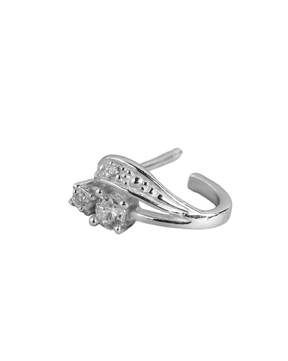 925 Sterling Silver Rhodium Plated CZ Contemporary Stud Earring