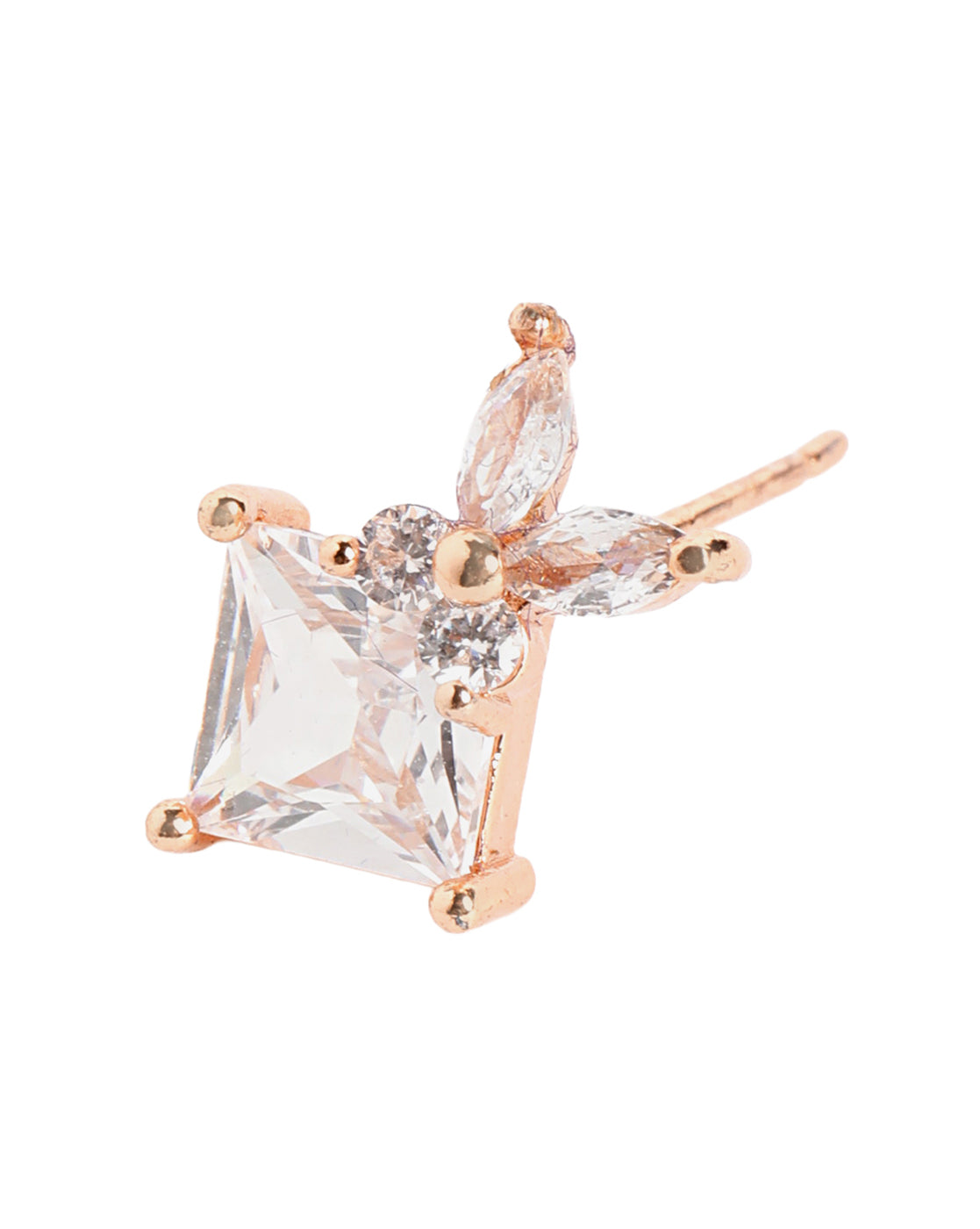 Rose Gold Plated Pear &amp; Princess Crystal Solitaire Studs