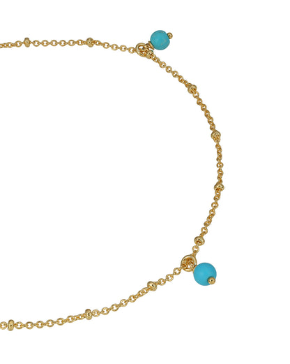 18kt Gold Plated Dangling Turquoise Stone Charm Anklet