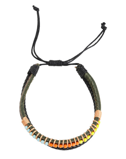 Men Set of 2 Braided Multistrand Adjustable Faux Leather Bracelet