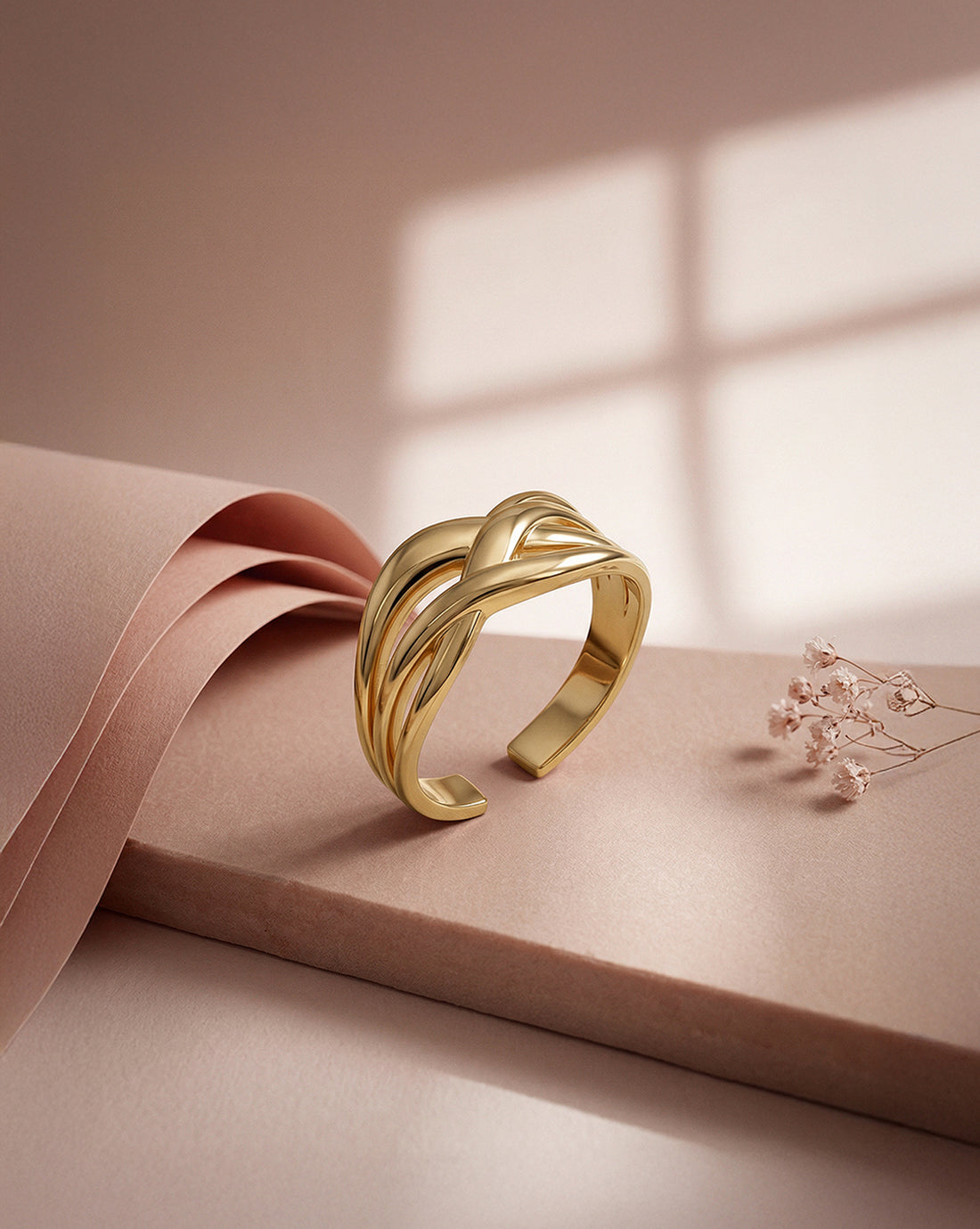 18kt Gold Plated Criss Cross Multi layered Adjustable Ring