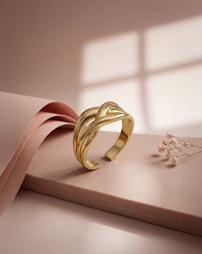 18kt Gold Plated Criss Cross Multi layered Adjustable Ring