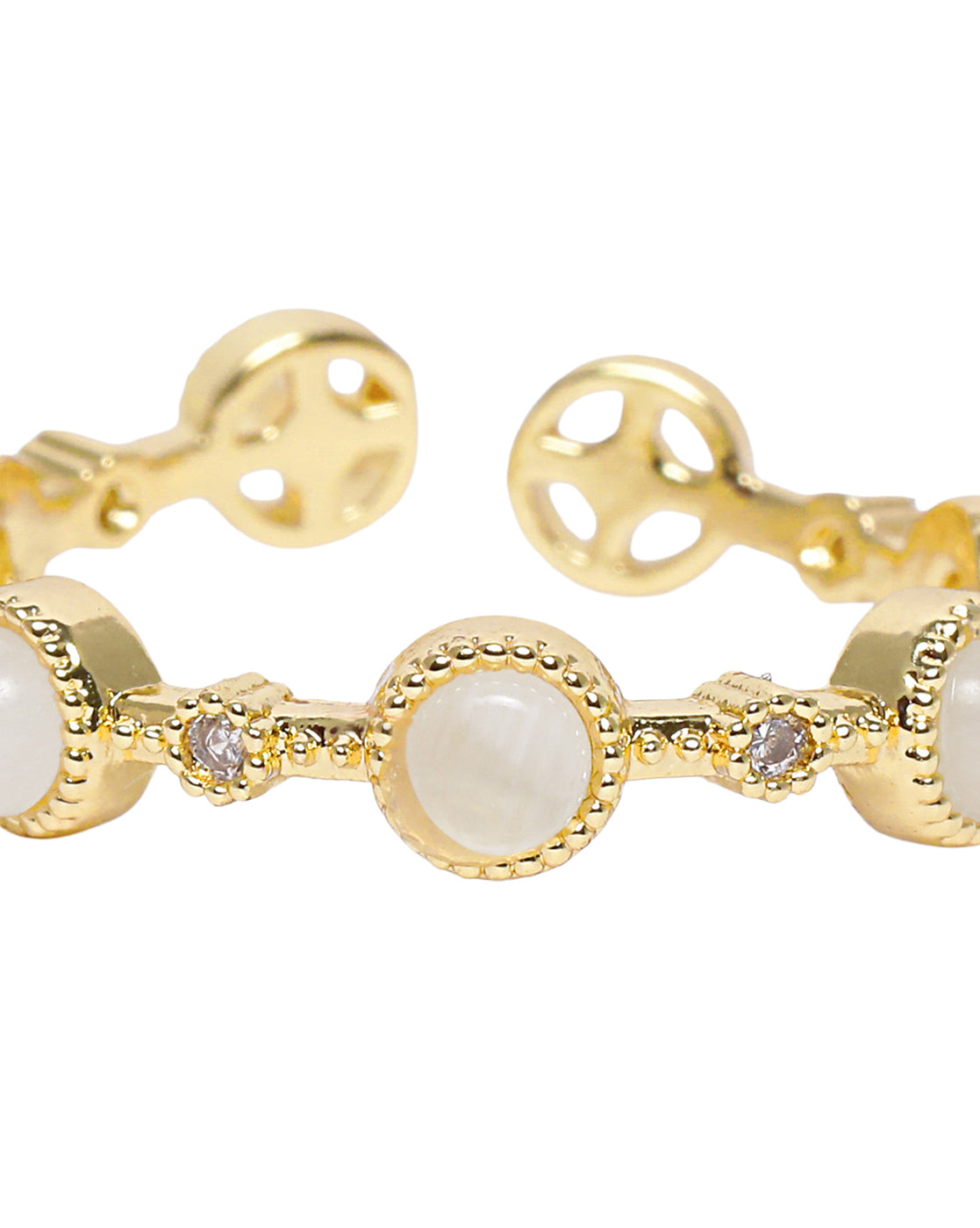 Gold Plated Stylish CZ &amp; Pastel Pink Stone Studded Adjustable Band Ring